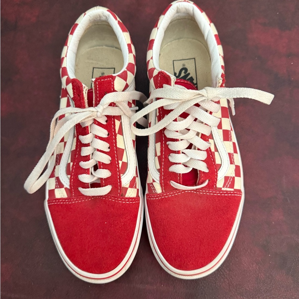 Vans Old Skool Checkerboard Red and Cream Sneakers